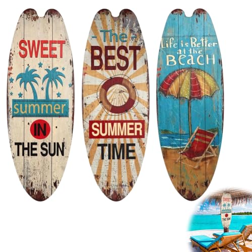 CEWROM 3 Stück Surfbrett Deko, 45 cm Holz Surfbrett Kunst für Wand Deko Terrassen Outdoor, Retro Wohndeko Surfbrett Schmuck Marine Stil Dekoration Strand für Bar, Pool, Mediterrane, Beach Party von CEWROM