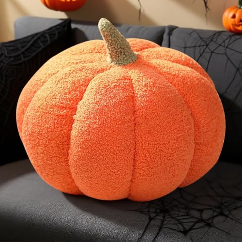 CEWROM 3D Gefüllte Kürbis Dekokissen, Kürbiskissen 20cm Kürbis Kissen Halloween Plüsch Kürbis Kissen Gemütliche Herbst Gefüllte Zierkissen für Kinderzimmer Sofa Dekoration (Orange) von CEWROM