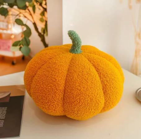 CEWROM 3D Plüsch Kürbis Dekokissen, Kürbis Deko, Kürbis Kopfkissen, Kürbiskissen Schlafzimmer Sofa Dekorative Kissen Geschenke Halloween Deko Party Favors (Gold, 20CM) von CEWROM