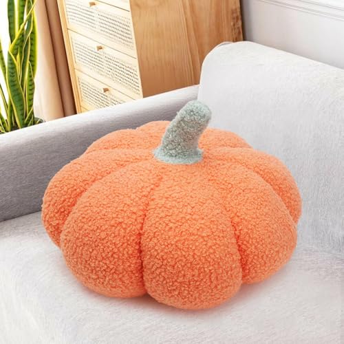 CEWROM 3D Plüsch Kürbis Dekokissen, Kürbis Deko, Kürbis Kopfkissen, Kürbiskissen Schlafzimmer Sofa Dekorative Kissen Geschenke Halloween Deko Party Favors (Orange, 28cm) von CEWROM