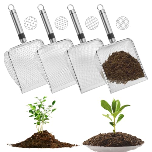 CEWROM 4 Stück Gartensieb aus Edelstahl - Gartensieb Erde - Kompostsieb mit Griff Gartensieb - Gartenschaufel, Sandsieb,Sieb, Erdsieb, Sandsieb (2/2.8/3.8/5mm Masche) von CEWROM