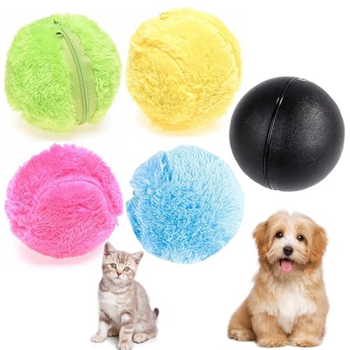 CEWROM Aktiver Hundeball für Kleine Hunde - Selbstrollender Plüschspielzeug Ball, Bissfestes Leckerli Spielzeug für Aktive Haustiere, Selbstrollender Ball Hund - IQ Trainingsball für Hund & Katze von CEWROM