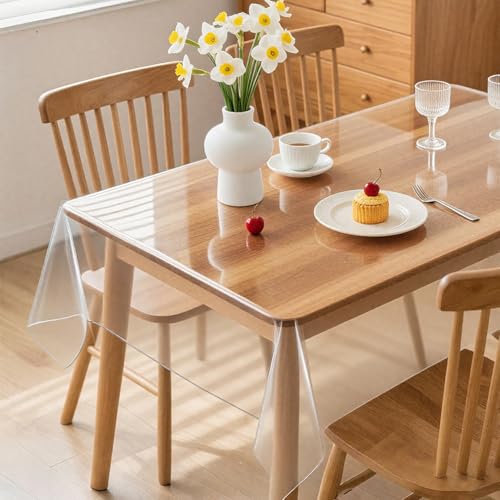 CEWROM Durchsichtige Tischdecke, Tischdecke Klarsicht Transparent 140cm Breit, Meterware 0.13 mm Stark, Wasserdicht Abwaschbar PVC Folie Fettdicht Tischschutzfolie (80x140cm) von CEWROM