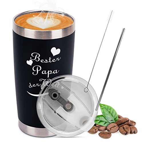 CEWROM Vatertagsgeschenke für Papa, Edelstahl Thermobecher, Bester Papa Geschenke, Auslaufsicher Dicht Isolierbecher Auslaufsicherem, Reisebecher Kaffeebecher, Geschenk für Papa Opa Kaffee/Tee/Heißes von CEWROM