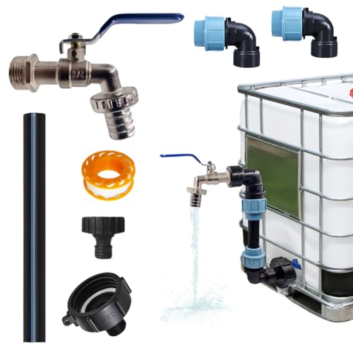 CEWROM IBC Tank Schwanenhals, IBC Schwanenhals 3/4" Auslaufhahn, Regenfass Auslaufhahn IBC, IBC Container S60x6 3/4 Zoll Wasserhahn, IBC Wasserhahn Verbinder Zubehör für Regentonne, Tank, Öltank von CEWROM