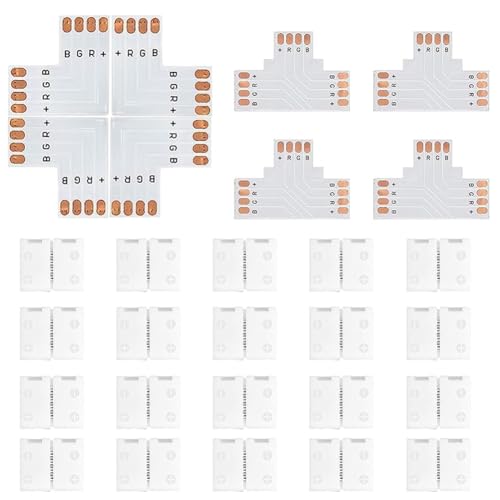 CEWROM LED Strip Verbinder 4 Polig, 20 Stücke 8mm 4 Polig LED Strip Eckverbinder-L Förmige, LED Schnellverbinder für 8mm Weite 3535 RGB LED Strips, LED Streifen Flexibel Verbindungskabel von CEWROM