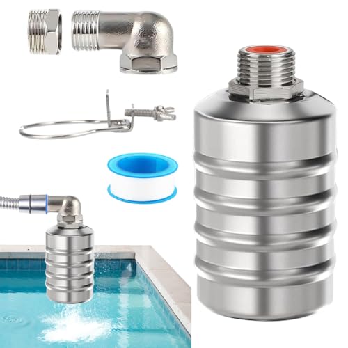 CEWROM Schwimmerventil für Wassertank Pool, 1/2'' oder 3/4'' Automatisches Wasserstandskontrollventil Einstellbar 304 Edelstahl, Pegel Wird Konstant Gehalten, Mit Dichtungsband & Wellrohr von CEWROM