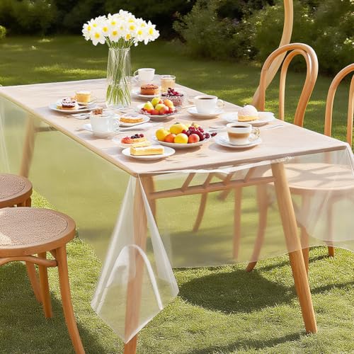 CEWROM Tischdecke Transparent, PVC Tischfolie Durchsichtig 0.13mm Stark, Abwaschbar & Wasserdicht, Klarsichtfolie Tischschutzfolie Meterware, Fettdicht Schutzfolie für Esstisch Party Küche (100x100cm) von CEWROM
