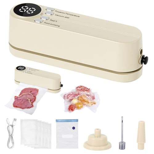 CEWROM Tragbarer Mini Vakuumierer, 60 KPA Folienschweißgerät mit 3 Temperaturstufen, 5 Beutel, 2 Inflator Adapte und 1 Luftabsaugadapter, Leicht und kompakt, Ideal für Camping, Picknick und Zuhause von CEWROM
