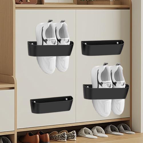 CEWROM Wandmontiertes Schuhregal, Schuhorganizer Camping mit Klebestreifen zum Aufhängen, zum Aufhängen über der Tür, Kunststoff-Schuhhalter, Aufbewahrung Organizer, Schwarz 4 Stück von CEWROM