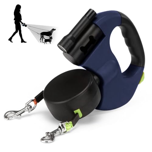 CRWEOM Hundeleine Doppelleine für 2 Hunde – Einziehbare Rollleine mit 360° Drehfunktion, LED-Beleuchtung & Reflektierendem Nylon | Ergonomischer Griff (Blau) von CEWROM