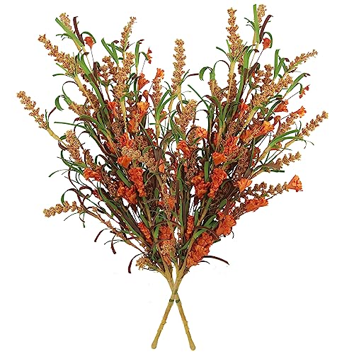 CEWUDA 2 Bündel Künstliche Herbstblumen Herbststrauß Herbstzweige Künstliche Blumen wie Echt Herbstdeko Innen Kunstblumen Weizen Herbstwildblumen für Thanksgiving Hochzeit Party Tisch Vase Dekor von CEWUDA