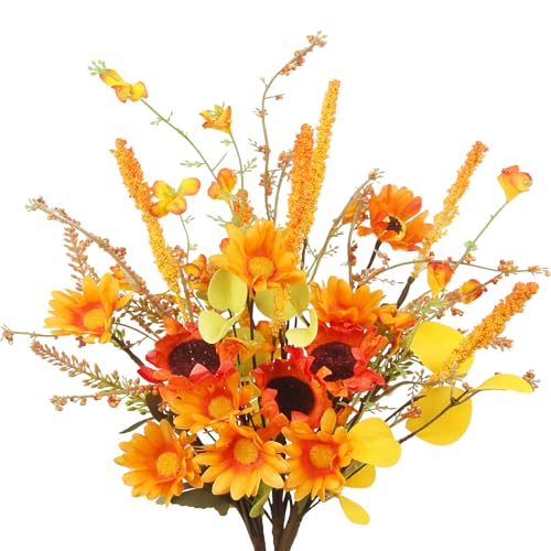 CEWUDA 3 Bündel Künstliche Herbstblumen Herbststrauß Herbstzweige Künstliche Blumen wie Echt Herbstdeko Innen Kunstblumen Sonnenblumen Weizen Herbstwildblumen für Thanksgiving Hochzeit Tisch Vase Deko von CEWUDA