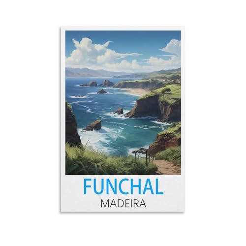 Funchal Madeira Vintage-Reiseposter, 40 x 60 cm, Leinwand-Kunst, Poster und Wandkunst, Bilddruck, moderne Familienschlafzimmer-Dekoration von CEYHNO