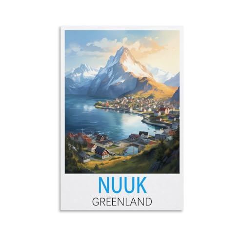 Nuuk Poster auf Leinwand, Motiv: Grönland, Vintage-Reiseposter, 30 x 45 cm, Kunstdruck auf Leinwand, modernes Familienschlafzimmer-Dekor von CEYHNO