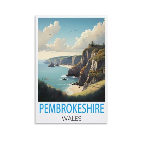 Pembrokeshire Vintage-Reiseposter, 20 x 30 cm, Leinwandkunst, Poster und Wandkunst, Bilddruck, moderne Familienschlafzimmer-Dekoration von CEYHNO