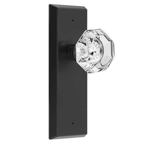 Glastürknäufe für Innentüren, Vintage-Kristall-Türknauf, Diamantschliff-Türgriff, mattschwarzes Finish, 1 Stück von CEYMIO