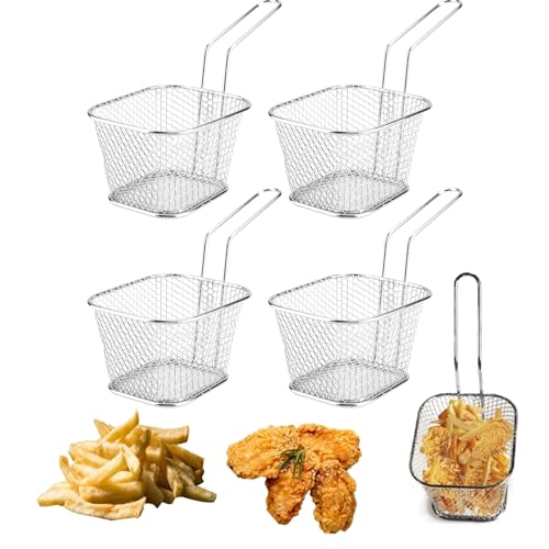 CEZKFH 4 Stück Pommes Körbchen, Mini Frittierkorb Edelstahl Pommeskörbchen Silber Servierkorb, Mit Griff Pommesgitter Mini Für Frites von CEZKFH