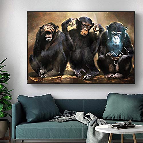 CEyyPD Leinwanddrucke Niedliches Tier Wandkunst Affe Leinwand Malerei Poster Drei lustige Orang-Utans Wandbild für Wohnkultur-60x120 No Frame von CEyyPD