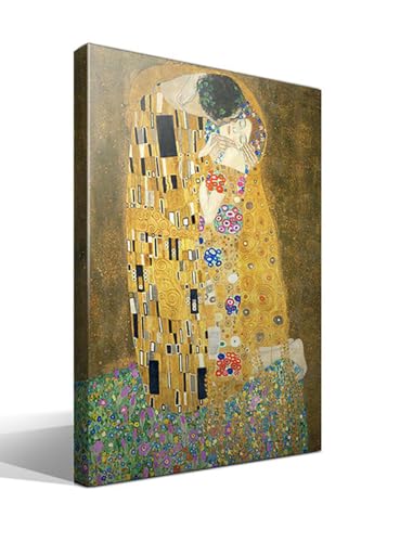 Leinwanddruck Gustav Klimt - Der Kuss - 55 x 75 cm - hochauflösendes Bild - Druck auf Baumwoll-Leinwand 100% - Holzrahmen 3x3cm - digitale Reproduktion von Kunstwerken von cuadrosfamosos.es