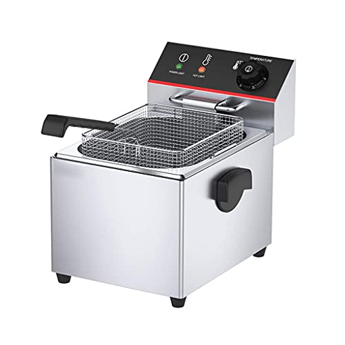 Fettfritteusenkorb, elektrische Fritteuse Kommerzielle Fritteuse Edelstahl-Einzelfritteuse mit großem Fassungsvermögen, Fritteuse mit Frittierkorb und Thermostat (12 l) von CFDYMTJ