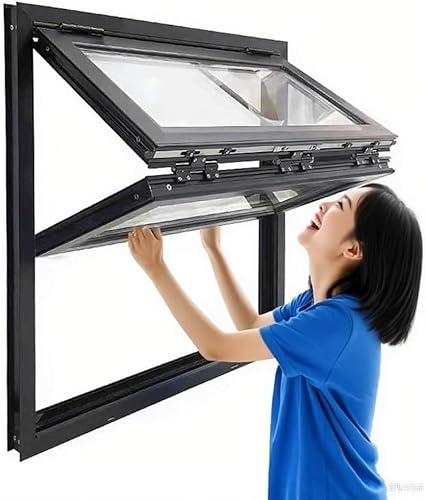 Servierfenster Aus Aluminium For Imbisswagen, Obere Und Untere Klappfenster Mit Verriegelungsgriff, 5 Mm Gehärtetes Glas For Café-Imbissstände(25.6x39.3in/65x100cm) von CFDZCP