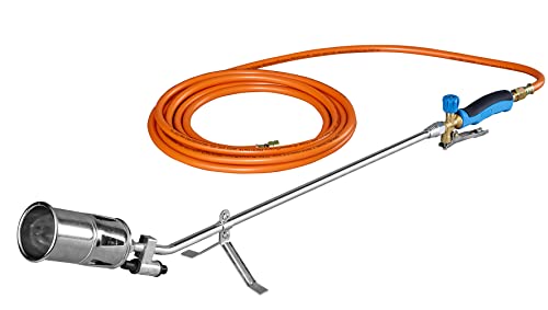 CFH Abflammgerät PZ 6000 inkl. Piezozündung und Gasschlauch - Unkrautbrenner Gas Anwendung mit 3/8" Anschluss für Gasflaschen, Ideal für Unkrautbeseitigung, Teer- und Teichfolienarbeiten, TÜV SÜD GS von CFH