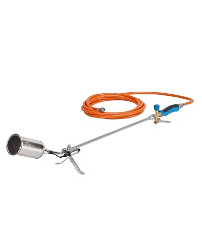 CFH Abflammgerät PZ 6500 inkl. Piezozündung und Gasschlauch - Unkrautbrenner Gas Anwendung mit 3/8" Anschluss für Gasflaschen, Ideal für Unkrautbeseitigung, Teer- und Teichfolienarbeiten, TÜV SÜD GS von CFH