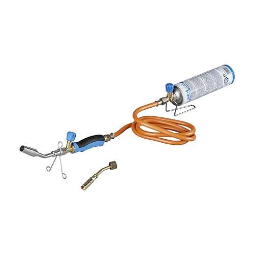 CFH Profi-Hartlötset TL 2000 - Lötbrenner, Leistungsstarkes Lötgerät zum Hart- und Weichlöten, Gas Lötkolben mit Gasschlauch 1,5 m 3/8“ und Universalgasdose AT 2000, Arbeitstemperatur von ca. 800 °C von CFH