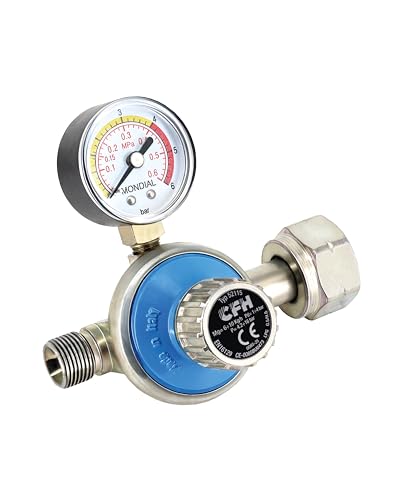 CFH Gasdruckregler Propan Gasflasche stufenlos regulierbar 1-4 bar DR 115 – Druckminderer mit Manometer, Eingang G.5 und Ausgang H.6 3/8" gemäß EN 16129, Durchfluss 6-10 kg/h von CFH