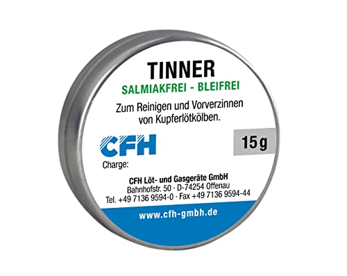 CFH Tinner TI 228 - Verzinnungs- und Reinigungsmittel für bleifreie Lötspitzen, salmiak- und bleifrei, erhöht die Lebensdauer, Sn97Cu3, 15 g Dose mit Klebepad, nach DIN EN ISO 9453 CFH Tinner TI 228 - Verzinnungs- und Reinigungsmittel für bleifreie Lötspitzen, salmiak- und bleifrei, erhöht die Lebensdauer, Sn97Cu3, 15 g Dose mit Klebepad, nach DIN EN ISO 9453 von CFH