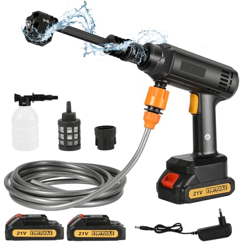 Akku Hochdruckreiniger 21V 75 bar, Tragbarer Druckreiniger Pistole mit 2 x 3.0 Ah Akku, 6-in-1 Verstellbare Düse, Schaumsprüher, 5m Schlauch, Hydroblast für Pet, Gärten, Auto, Boden von CFITANK