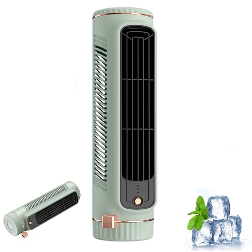 CFITANK Flügelloser Turmventilator, Leiser Desktop-Turmventilator, 90 Grad Oszillierender, 3 Kühlmodi, Tragbarer USB Tischventilator mit Licht für Büro, Zuhause & Schlafzimmer (Grün) von CFITANK