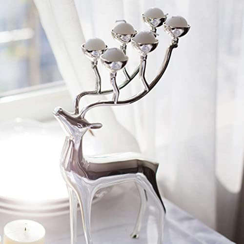 CFLNYC Home Dekor Home Decor Hochzeiten Party Urlaub Hirsch Skulptur Weihnachten Rentier Teelichthalter Desktop Tier Ornament 17x30cm (Color : Silver, Size : 17x30cm) von CFLNYC