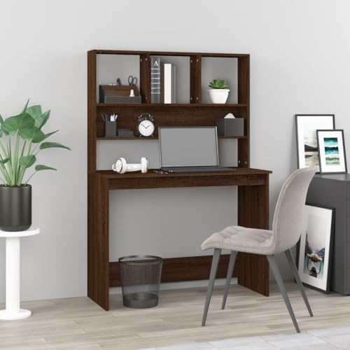 CFODOJ Büroschreibtisch-Home-Schreibtisch mit Regalen, braune Eiche, 102 x 45 x 148 cm, Holzwerkstoff von CFODOJ
