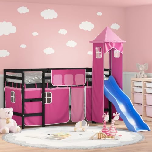 CFODOJ Dieser Artikel- Kinderhochbett mit Turm rosa 80x200 cm Massivholz Kiefer - Schön von CFODOJ