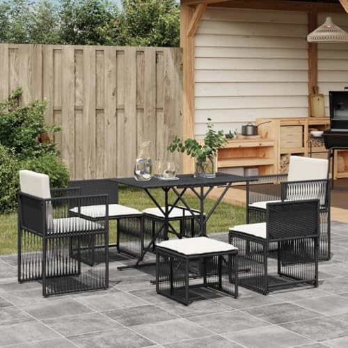 CFODOJ Gartenmöbel-Set für den Außenbereich, 7-teilig, mit Kissen, Polyrattan, Schwarz CFODOJ Gartenmöbel-Set für den Außenbereich, 7-teilig, mit Kissen, Polyrattan, Schwarz von CFODOJ
