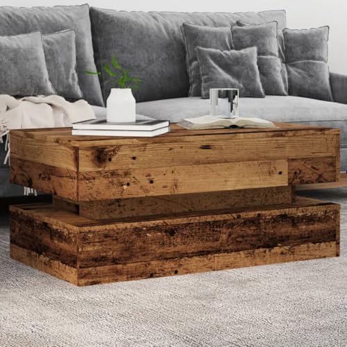 CFODOJ Haus & Garten, Möbel-Coffee Tisch mit LED-Lichtern, Altes Holz, 90 x 50 x 40 cm von CFODOJ