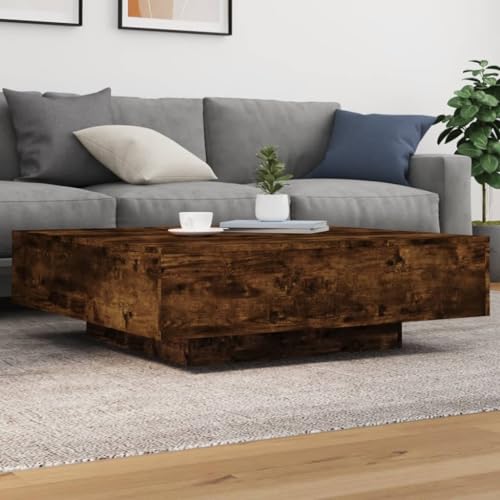 CFODOJ Haus & Garten, Möbel-Coffee Tisch mit LED-Lichtern, geräucherte Eiche, 100 x 100 x 31 cm von CFODOJ