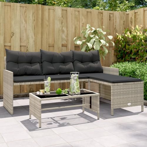 CFODOJ Haus & Garten, Möbel-Garten-Sofa mit Tisch und Kissen, L-förmig, hellgrau, Polyrattan CFODOJ Haus & Garten, Möbel-Garten-Sofa mit Tisch und Kissen, L-förmig, hellgrau, Polyrattan von CFODOJ