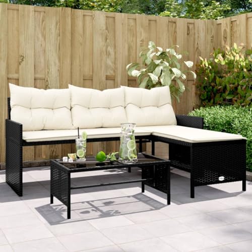 CFODOJ Haus & Garten, Möbel-Garten-Sofa mit Tisch und Kissen, L-förmig, schwarz, Polyrattan CFODOJ Haus & Garten, Möbel-Garten-Sofa mit Tisch und Kissen, L-förmig, schwarz, Polyrattan von CFODOJ