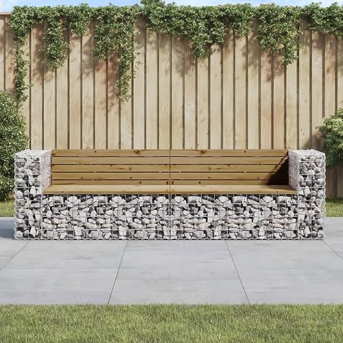 CFODOJ Haus & Garten, Möbel-Gartenbank, Gabionen-Design, 244 x 71 x 65,5 cm, imprägniertes Holz, Kiefer von CFODOJ