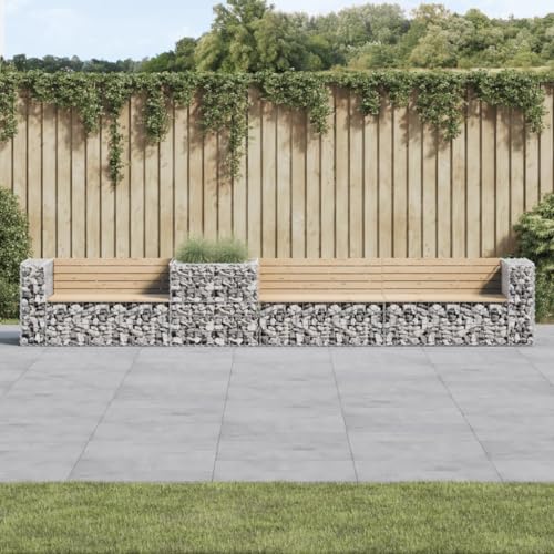 CFODOJ Haus & Garten, Möbel-Gartenbank mit Gabionenkorb Massivholz Kiefer von CFODOJ