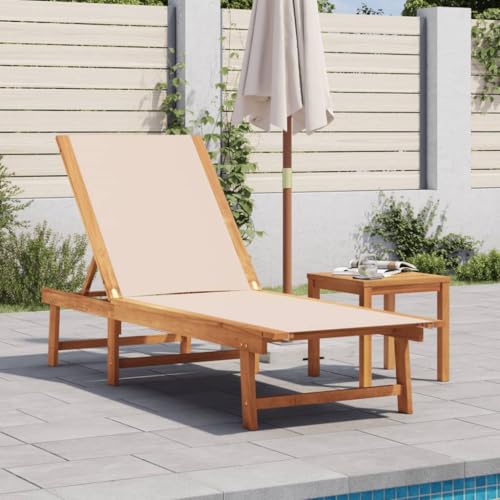 CFODOJ Haus & Garten, Möbel-Sonnenliege mit Tisch, cremefarben, Massivholz, Akazie und Textilene von CFODOJ