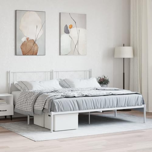CFODOJ Home & Garden,Möbel-Metallbettrahmen ohne Matratze mit Kopfteil Weiß 180x200cm von CFODOJ