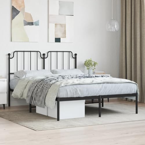 CFODOJ Home & Garden,Möbel-Metallbettrahmen ohne Matratze mit Kopfteil schwarz 140x190cm von CFODOJ