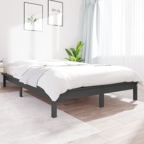 CFODOJ Home & Garden Möbel-Bettgestell ohne Matratze, grau, kleines Doppelbett, Massivholz von CFODOJ