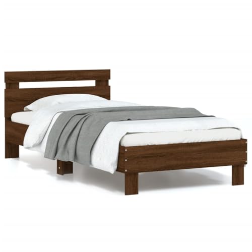 CFODOJ Home & Garden Möbelbett Bettgestell ohne Matratze mit LED-Leuchten Braun Eiche 90x190 cm Einzel von CFODOJ