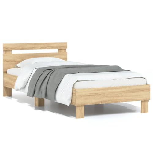 CFODOJ Home & Garden Möbelbett Bettgestell ohne Matratze mit LED Leuchten Sonoma Eiche 75x190 cm klein Single von CFODOJ
