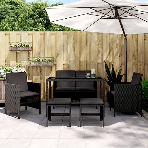 CFODOJ Outdoor Furniture-home-6-teiliges Garten-Esszimmer-Set mit Kissen, schwarz, Polyrattan CFODOJ Outdoor Furniture-home-6-teiliges Garten-Esszimmer-Set mit Kissen, schwarz, Polyrattan von CFODOJ